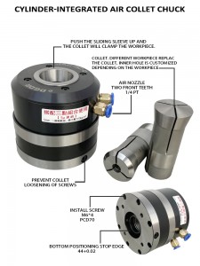 automatic equipment air collet chuck with 5C collet 25MM through hole pneumatic chuck for small lathe high precision clamping tools rotary power chuck