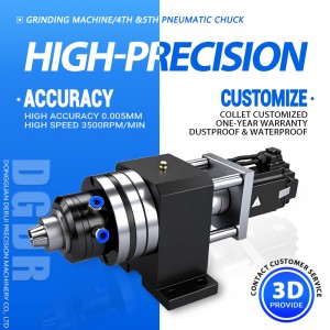 GAL-W25 Pneumatic rotary cylinder collet chuck, 4th and 5th axis air chuck grinding machine pneumatic chuck 0.005mm accuracy