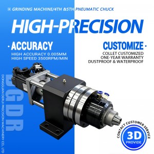 GAL-W25 Pneumatic rotary cylinder collet chuck, 4th and 5th axis air chuck grinding machine pneumatic chuck 0.005mm accuracy