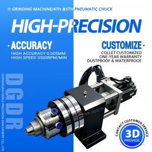 GAL-W25 Pneumatic rotary cylinder collet chuck, 4th and 5th axis air chuck grinding machine pneumatic chuck 0.005mm accuracy