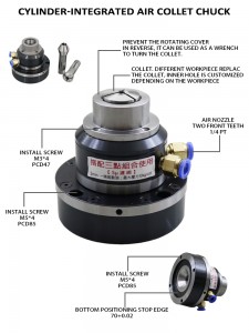 mini air collet chuck for 4th and 5th axis proceesing small air collet chuck high precision through hole pneumatic chuck for grinding machine testing equipment