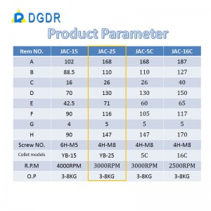 DGDR JAC-25 vertical fixing standard collet chuck with through-hole pneumatic chuck