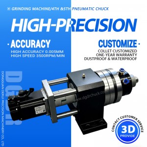 GAL-W25 Pneumatic rotary cylinder collet chuck, 4th and 5th axis air chuck grinding machine pneumatic chuck 0.005mm accuracy