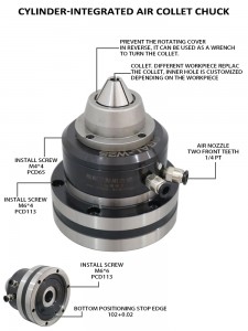 4th and 5th axis proceesing small air collet chuck high precision through holepneumatic chuck grinding w25 mini air chuck